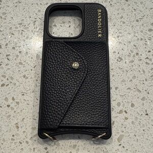 Bandolier Wallet IPhone Case 16 Pro~  Pebble Leather W/Gold Hardware
